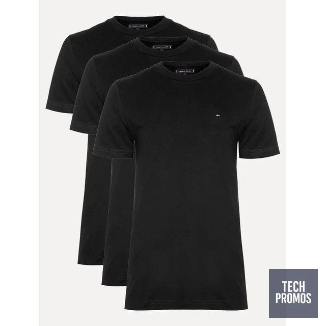 Kit Camisetas Tommy Hilfiger Masculina Essential Preta 3un