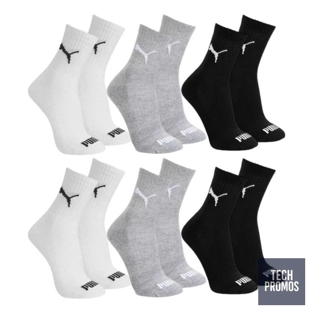 Kit 6x Pares Meia Esportiva Unisex Cano Médio Puma 4530/4795