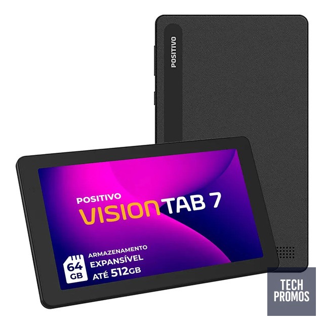 Tablet Positivo Vision TAB 7 - Processador Octa-Core 3GB RAM 64GB Armazenamento Tela 7” IPS Bateria 3100mAh, Android 14 Go, Wi-fi - Preto