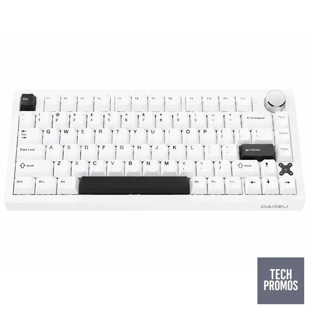 Teclado Mecânico Gamer Sem Fio Tri Mode Gasket Hot Swapp 75% Led Rgb Switch Pegasus Dareu Flex 75 Branco e Preto