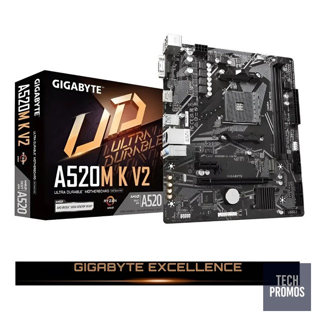 Placa Mãe Gigabyte Ultra Durable A520m Kv2 Amd Am4 Matx Ddr4 Preto